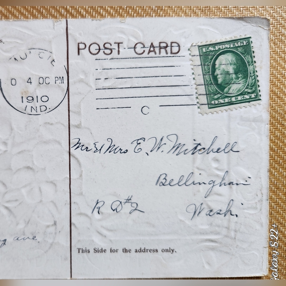 1910 POSTCARD WITH A POST MARKED 1910 BEN FRANKLIN STAMP